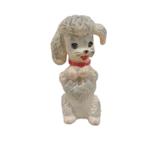 Vintage Edward Mobley Squeak Toy Begging Poodle Dog 1960s Sleepy Eyes, 11" Tall - Picture 6 of 9